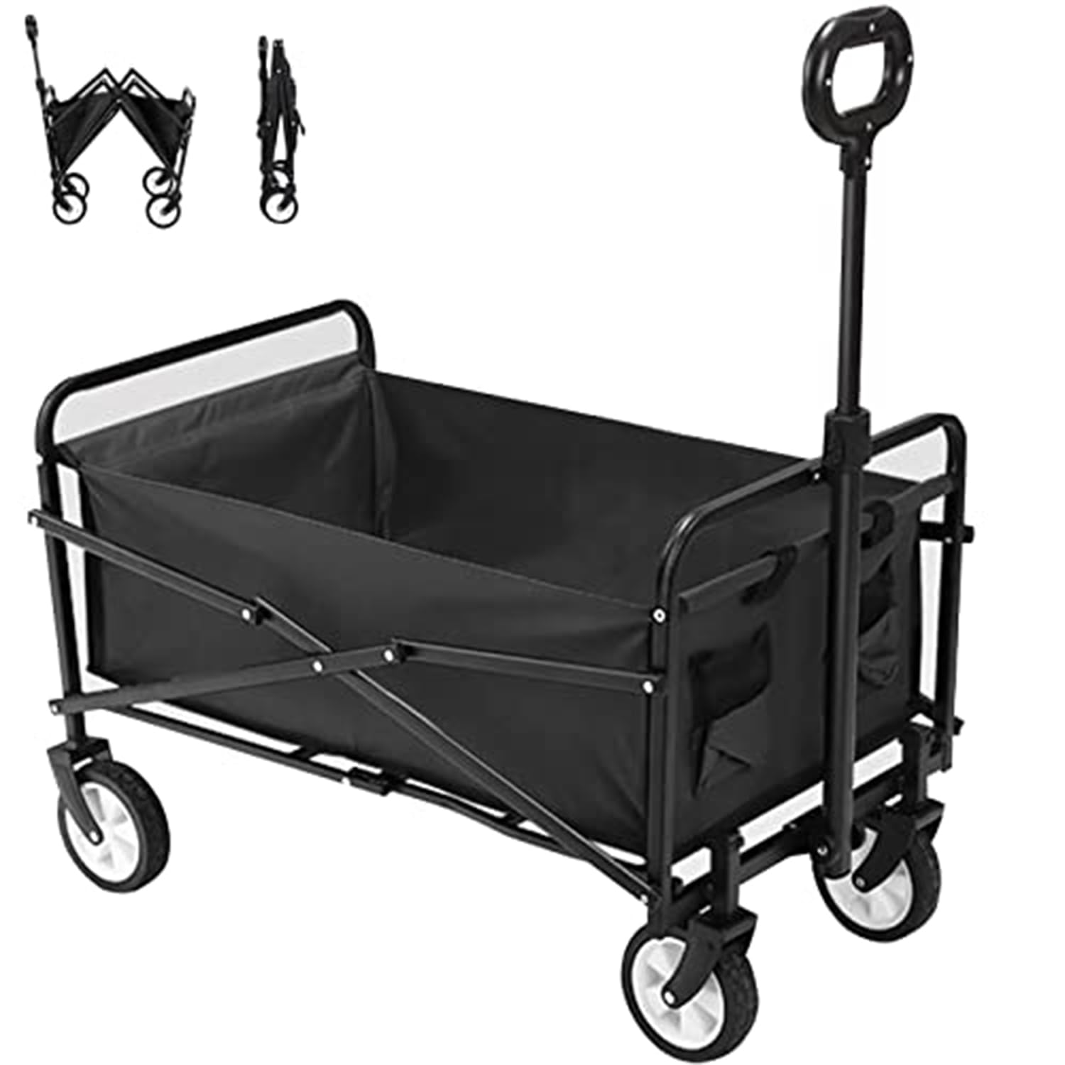 TAPIT Collapsible Folding Utility Wagon Portable Outdoor Camping, Shopping, Picnic,Sports, Garden Cart with Universal Wheels & Adjustable Handle (Mini black)