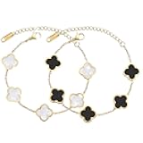 18K Gold Plated Clover Bracelet for Women Lucky Four Leaf Flower Dupe Bracelet Set Trendy Jewelry Birthday Gifts for Women/MoM/Friends/Sister/Besties