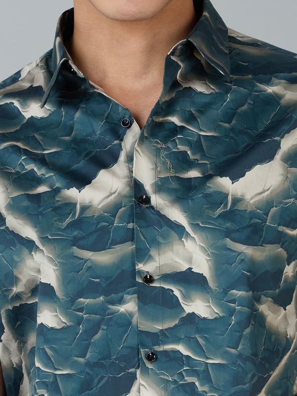 Image of MARK & ALBERT Men's 100% Cotton Printed Half Sleeves Regular Fit Shirt for Men
