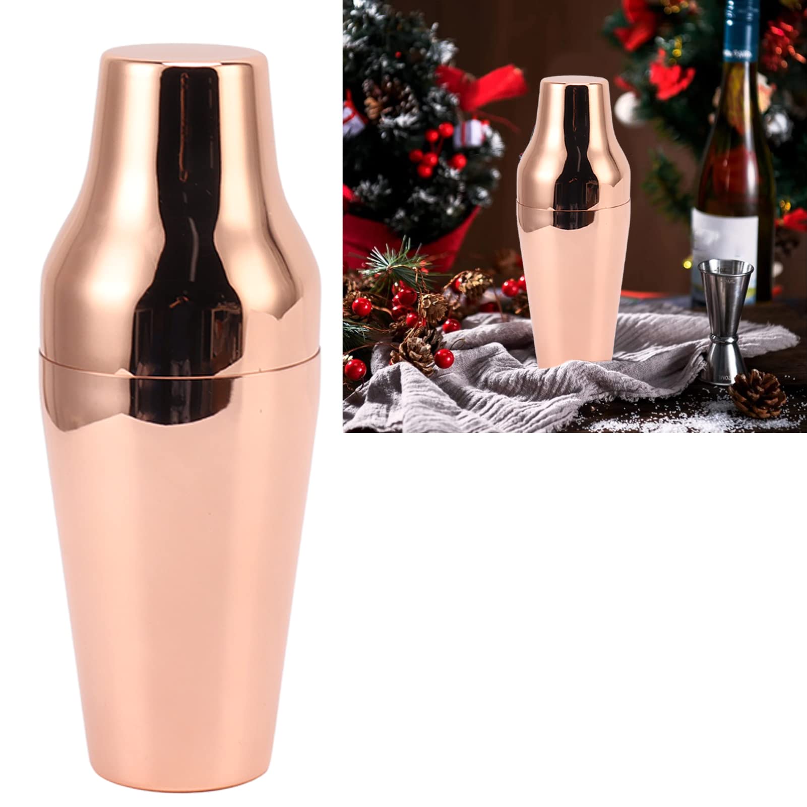 Stainless Steel Martini Shaker, Cocktail Shaker 2 Section Smooth Treatment Dishwasher Safe for Parties (Rose Gold)