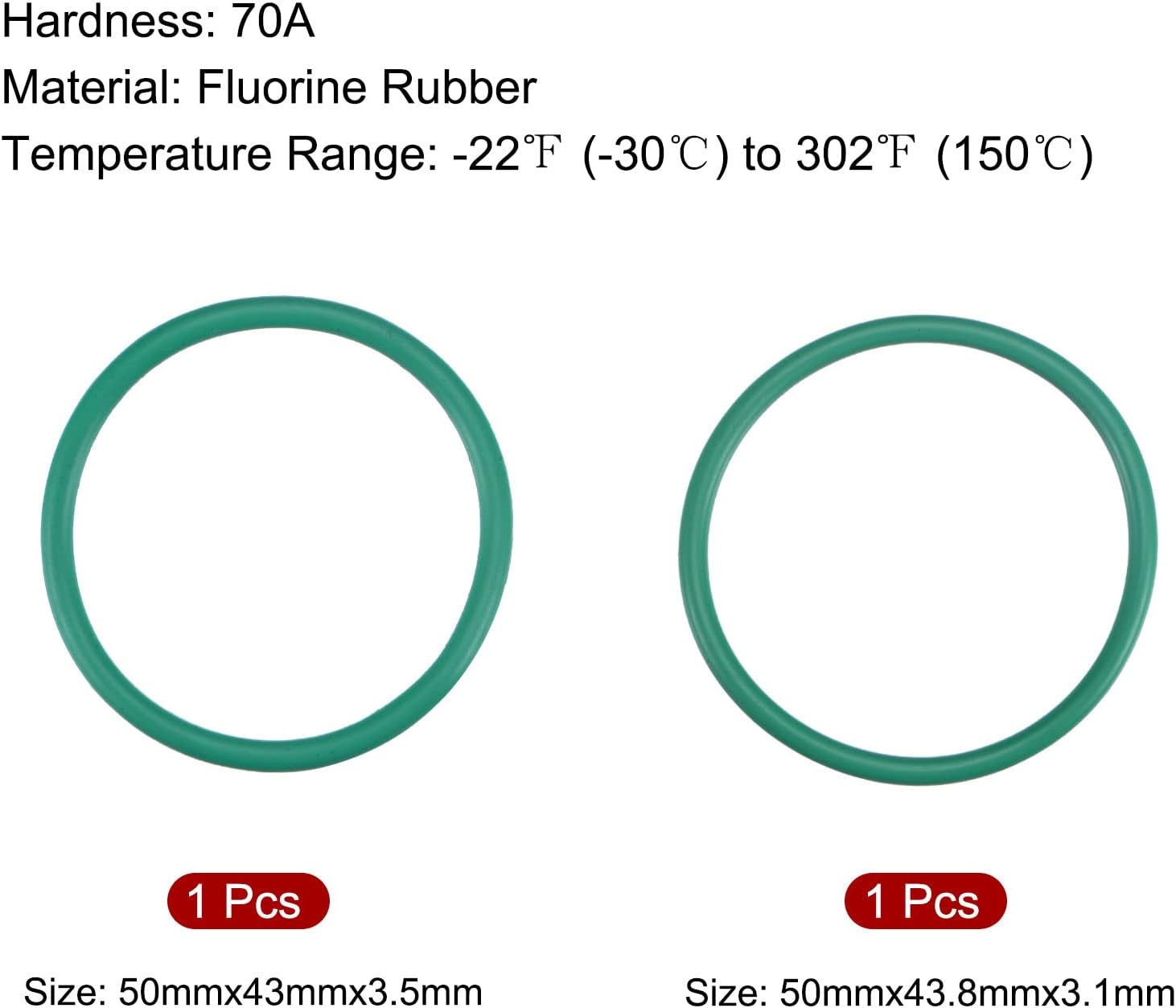 MECCANIXITY Fluorine Rubber O-Rings 50mm OD 43mm 43.8mm ID 3.5mm 3.1mm Thick, Sealing Gaskets for Plumbing Pneumatic Repair, Green 2in 1 Set