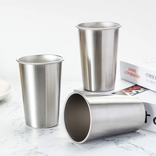 Miniatura 5 de MEWAY Vasos de acero inoxidable prémium de 16 onzas (paquete de 4)  Vasos de metal de alta calidad  Vaso apilable duradero, vasos de cerveza