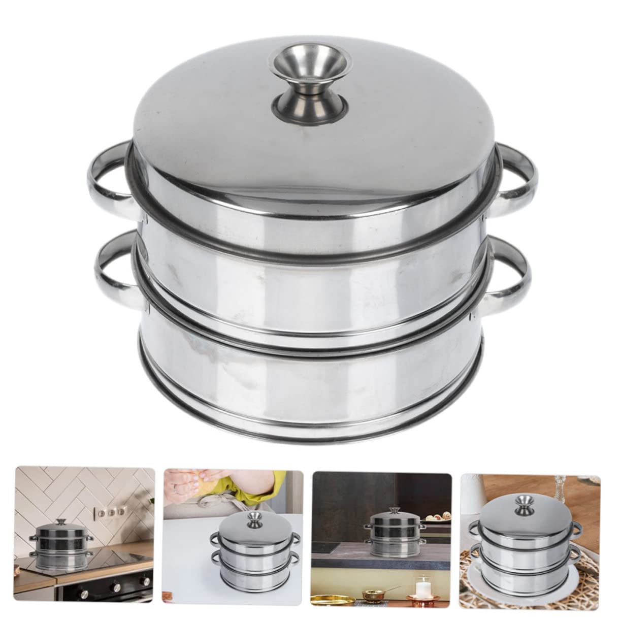 GLEAVI Vaporera Inoxidable 2 Niveles Cocinar Alimentos Cesta Vaporera Práctica para y Verduras Uso Familiar y Comercial