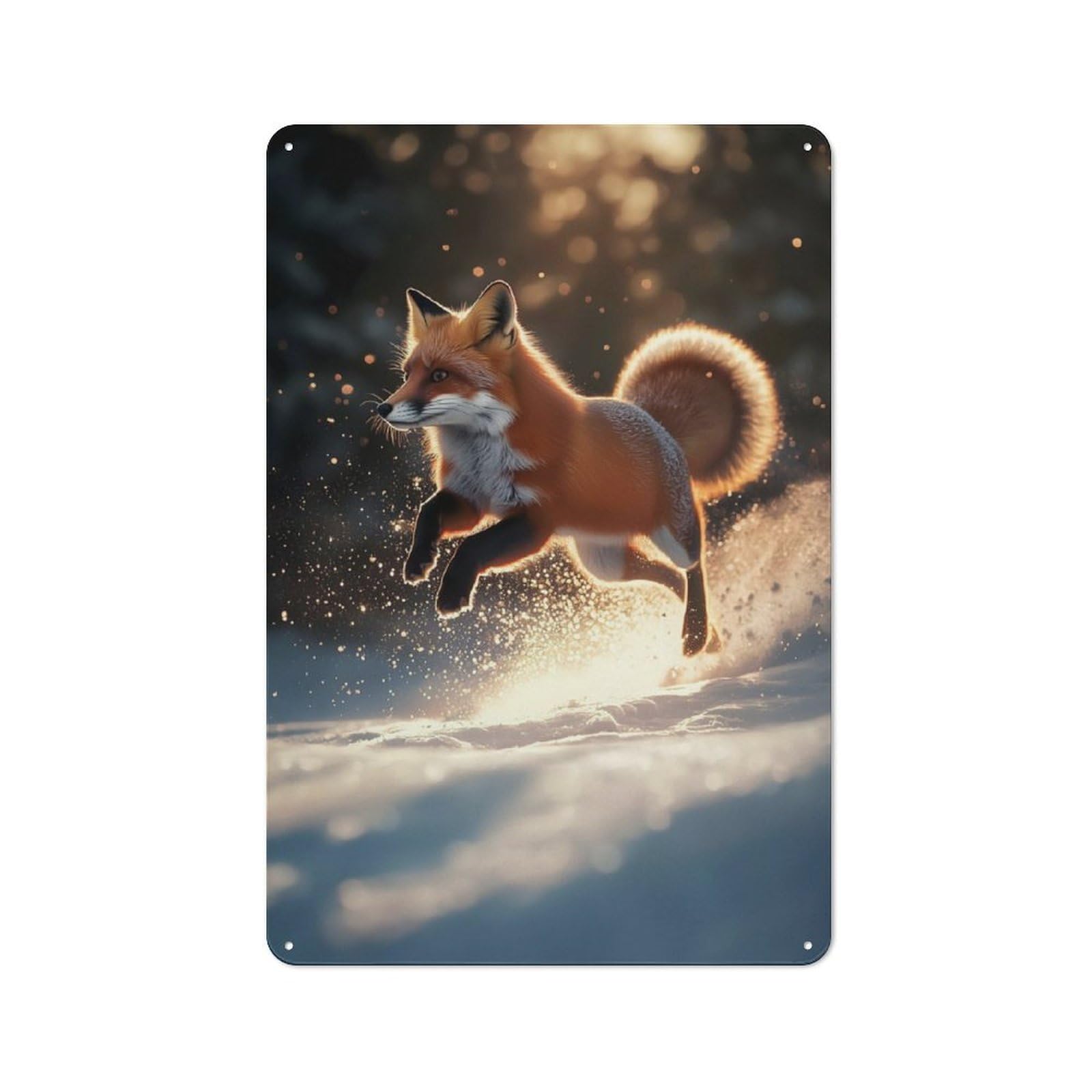 Junmoney Red Fox Leaping In Snow Metal Sign 30X20cm With For Home Bar Wall, Rustic Decor, For Collectors Decorating Home Bars And Entertaining Spaces