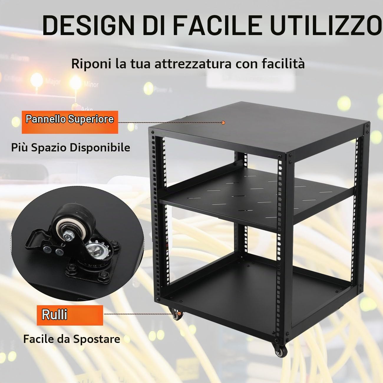 Server Rack a Telaio Aperto 12U, 19 Server di Rete Rack a 4 Montanti a Telaio Aperto, Armadio di Rete con Ruote per Apparecchiature Informatiche/AV/Dati