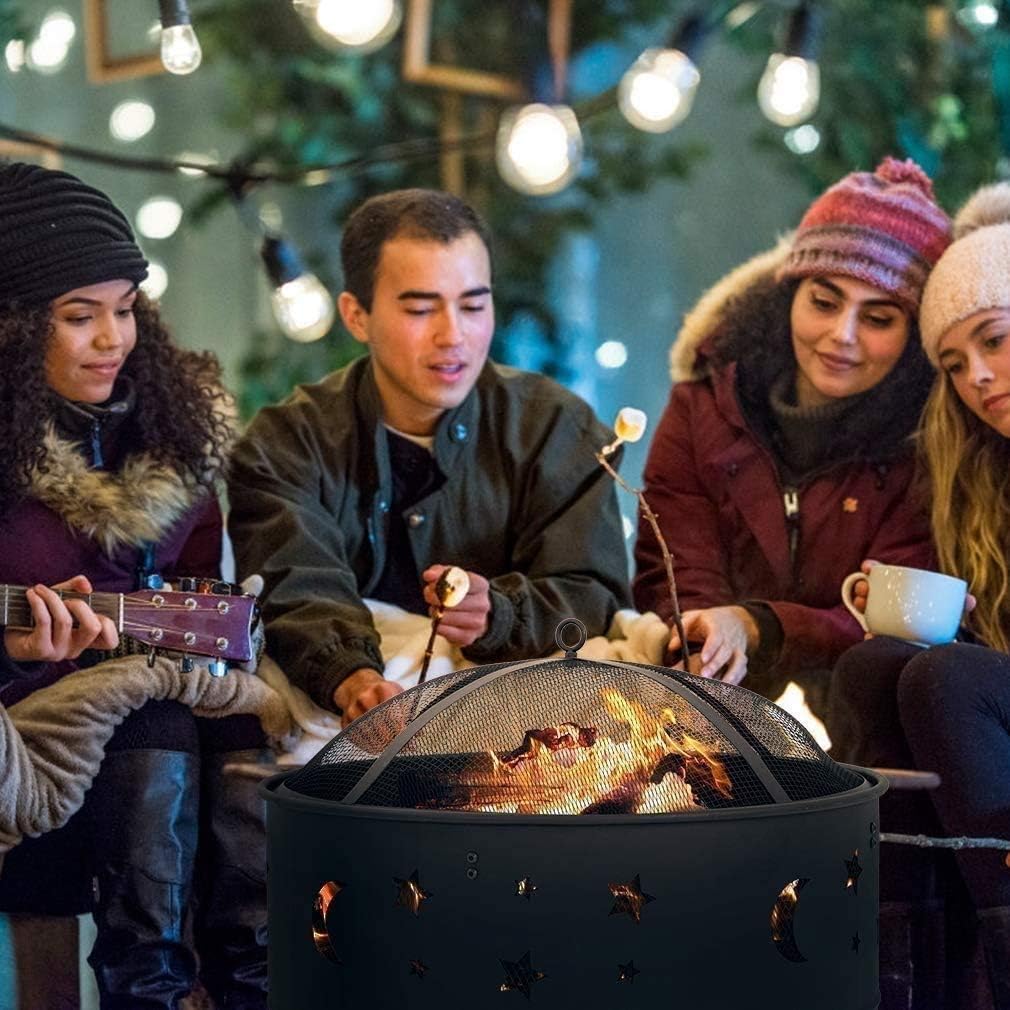 Firepit Outdoor Fire Pit Bowl,24 Inches Diameter Wood Burning Steel Fire Patio & Backyard Firepit for Outside with BBQ Grills Home Garden Backyard Fireplace