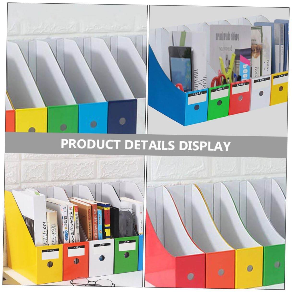 Set 6 Pezzi Scaffali per Archiviazione File Colorati in Carta Pp, Portadocumenti da Scrivania Etichette Adesive, Organizzatori Desktop per Libri, Riviste e Documenti Ufficio