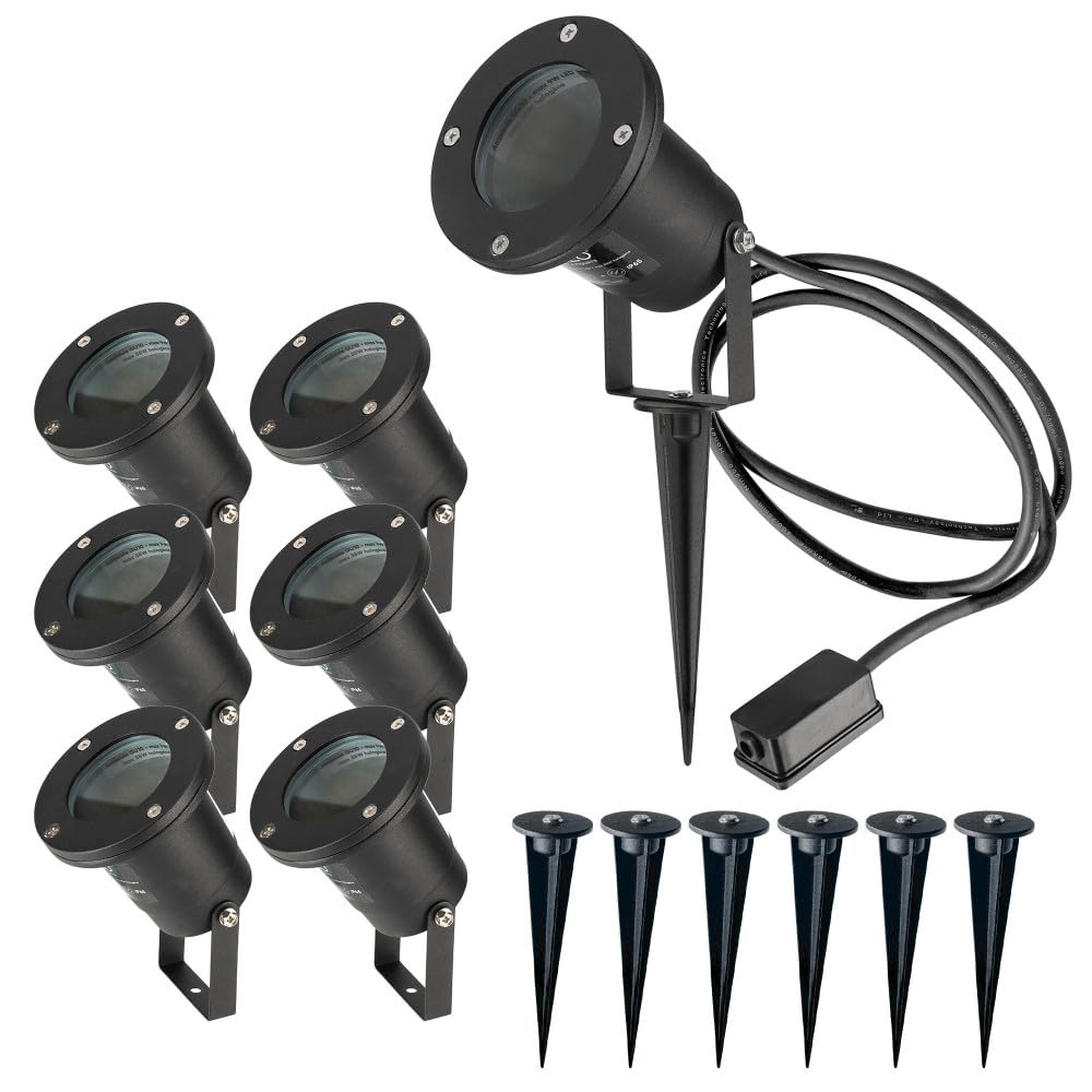 Spots extérieurs avec piquet X6 - Pour Ampoule LED GU10 - Câble 1m50 - Éclairage de Jardin à piquer - Orientable - Étanche IP65