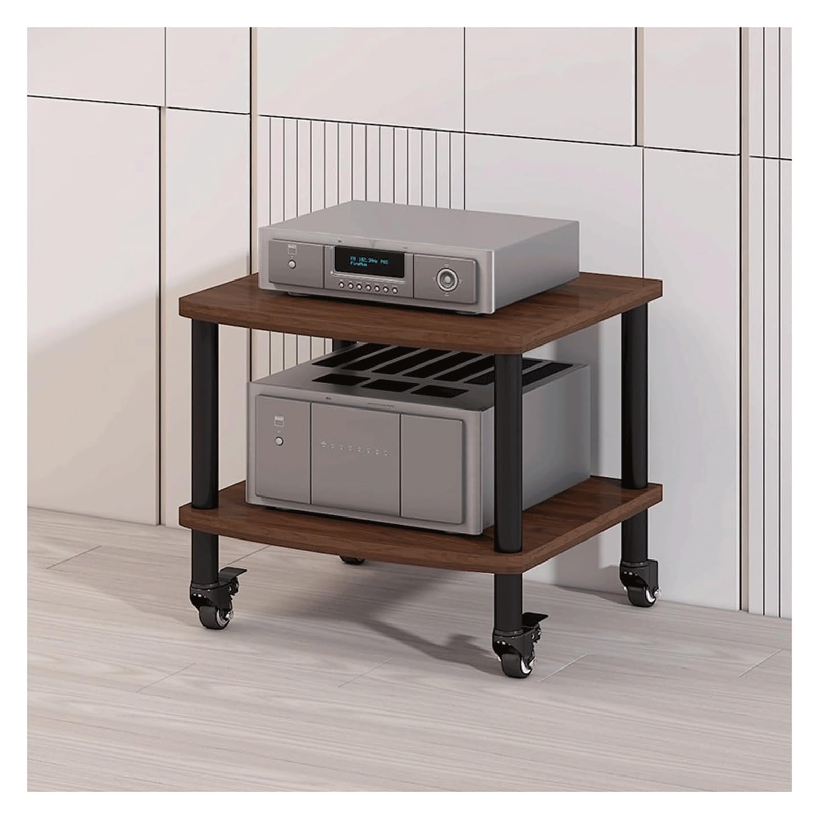 Stojak na odtwarzacz multimedialny AV, stojak na media z kółkami, 2/3/4-poziomowa wieża audio, odtwarzacz CD, gramofon, odbiornik stereo, nowoczesna szafka stereo(Walnut,2 Tier)