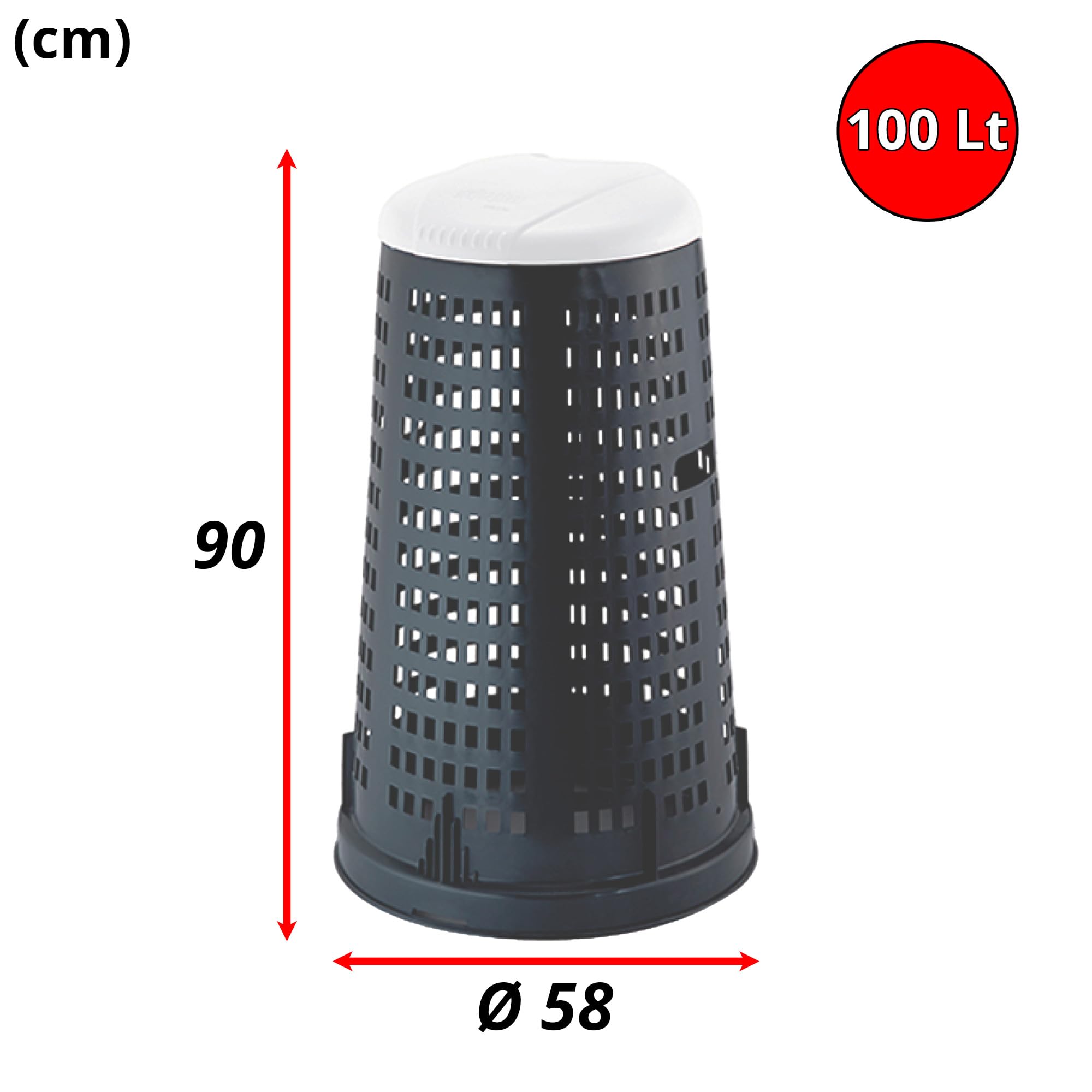 Stefanplast Bidone Trespolo Diámetro 58 cm, Altura 90 cm, 100 litros cuerpo negro con tapa blanca