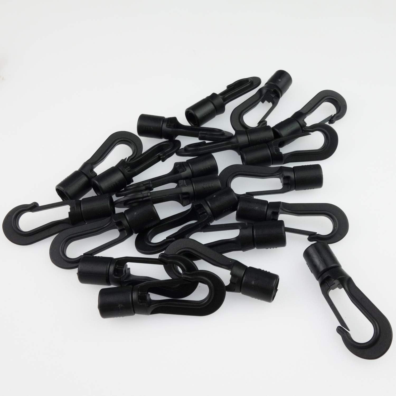 20 Easy Fit Shock Cord End Hook use with 5 or 6mm cord, Black, For use with 5 or 6mm Bungee Cord