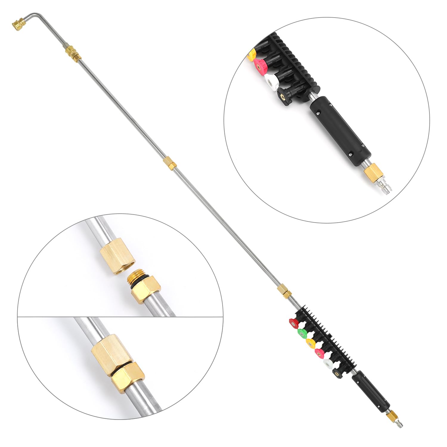 QWORK® Barres d'extension pour nettoyeur haute pression, 4000PSI, avec 6 embouts de buse, 10 anneaux en caoutchouc, raccord rapide 1/4", accessoires de lavage