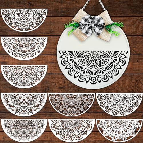 Keluna Mandala Stencils - 9 Pcs, 12 Inch Half Round Rangoli Stencils for Painting on Wood, Floor, Canvas, Tile, Furniture