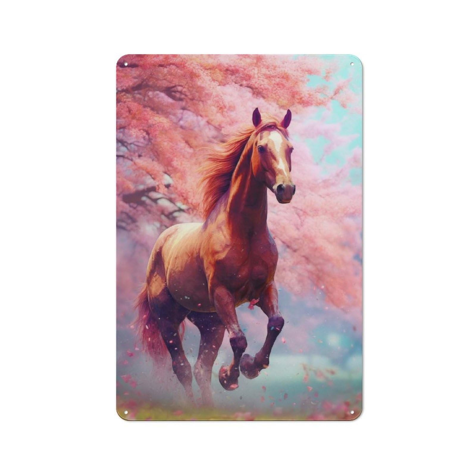 Junmoney Horse Cherrytree Cafe Style Vintage Metal Sign 30X20cm, Restaurant Wall Art For Tea Room, Shop Wall Or Breakfast Area