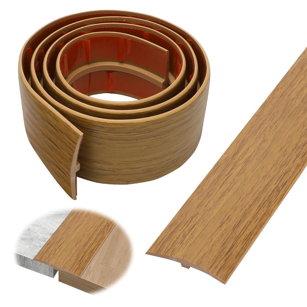 1M * 5CM Perfil de transición autoadhesivo, raya de umbral de puerta de PVC, perfil en T para nivelación de altura, raya de cobertura para suelos de parquet, laminados y umbrales (Madera Yu amarilla)