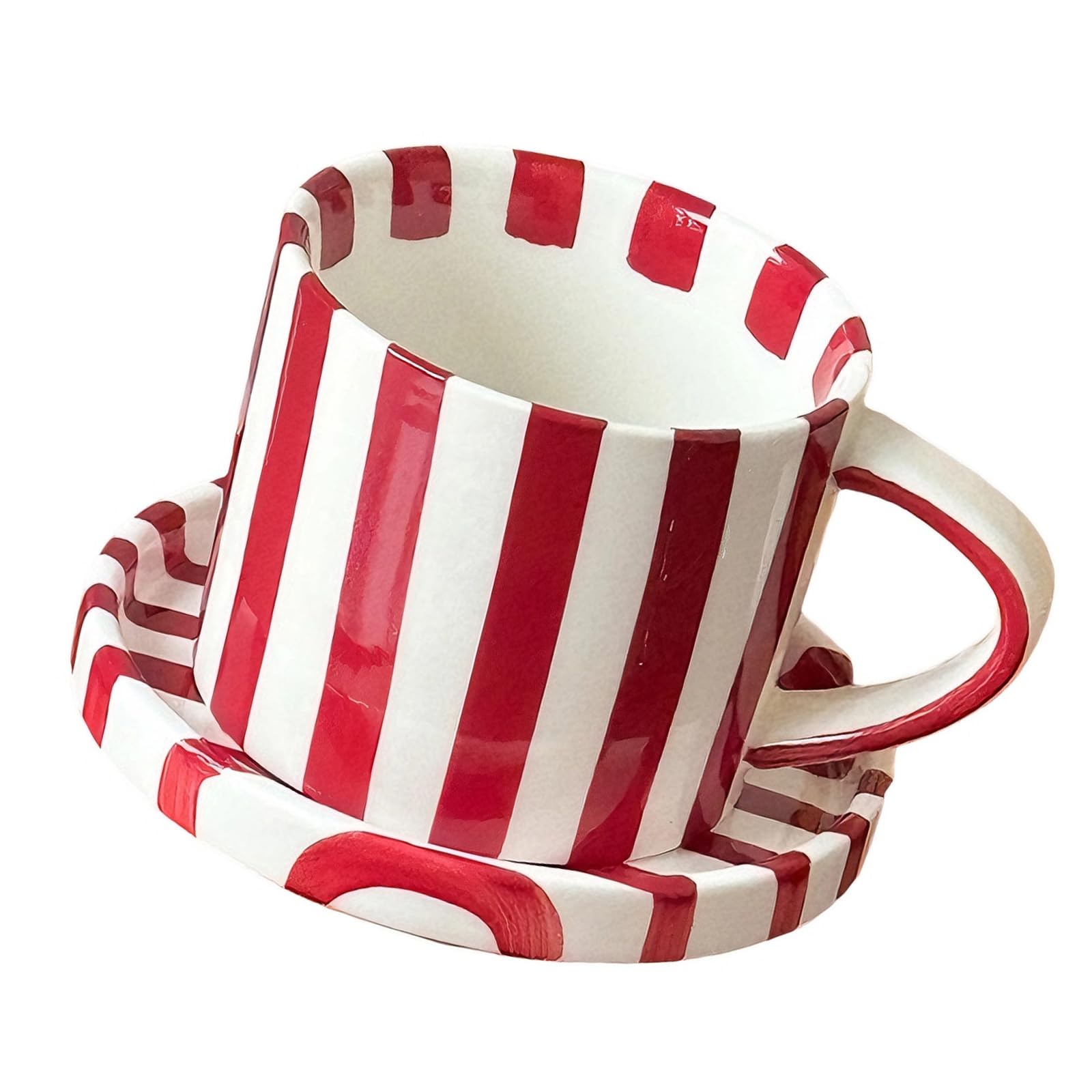 Kaeltsyn 5Inch Elegant Striped Ceramic Coffee Mugs and Saucer Set Feature Comfortable Grip and Multifunctional for Home Use Comfortable Grip