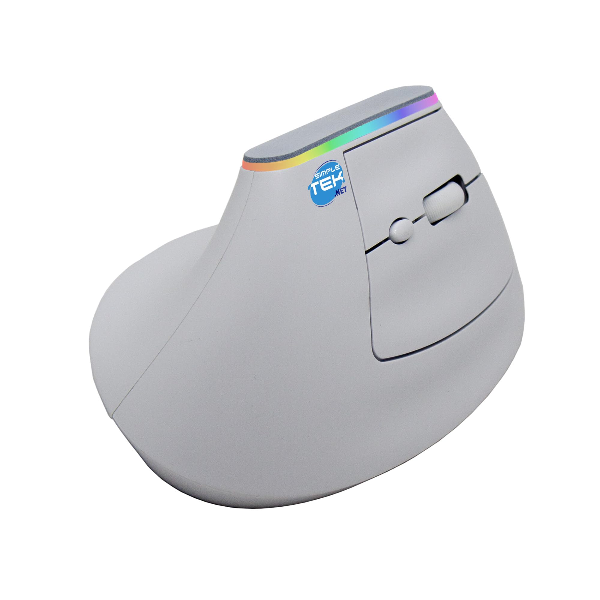 SIMPLETEK - Ergonomische vertikale kabellose Maus - Bluetooth und 2,4 GHz Wireless - RGB-Beleuchtung - Wiederaufladbar mit integriertem Akku - Weiß