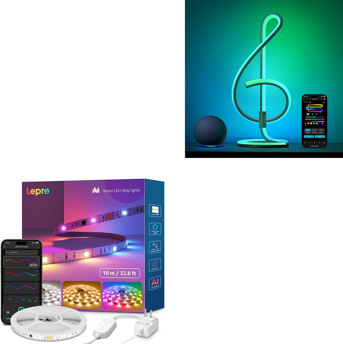 Paquete Lepro - 2 artículos: lámpara de mesa inteligente TB2 AI y tiras de luces LED inteligentes AI S2 de 32,8 pies