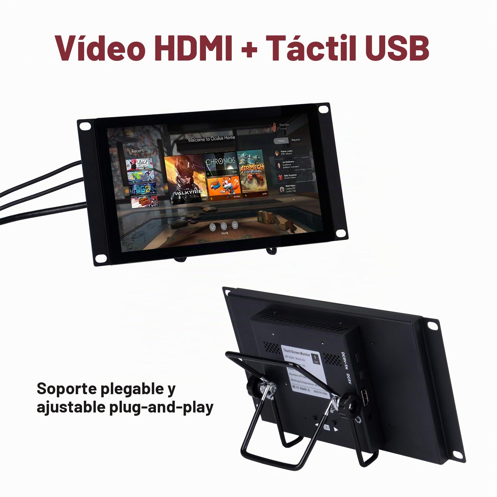 GeeekPi Monitor Táctil LCD de 9 Pulgadas 1280x720 para Rack 3U, para Gabinete de Servidor DeskPi RackMate T0/T1/T2/T0 Plus/T1 Plus y Racks de Servidor de 10 Pulgadas