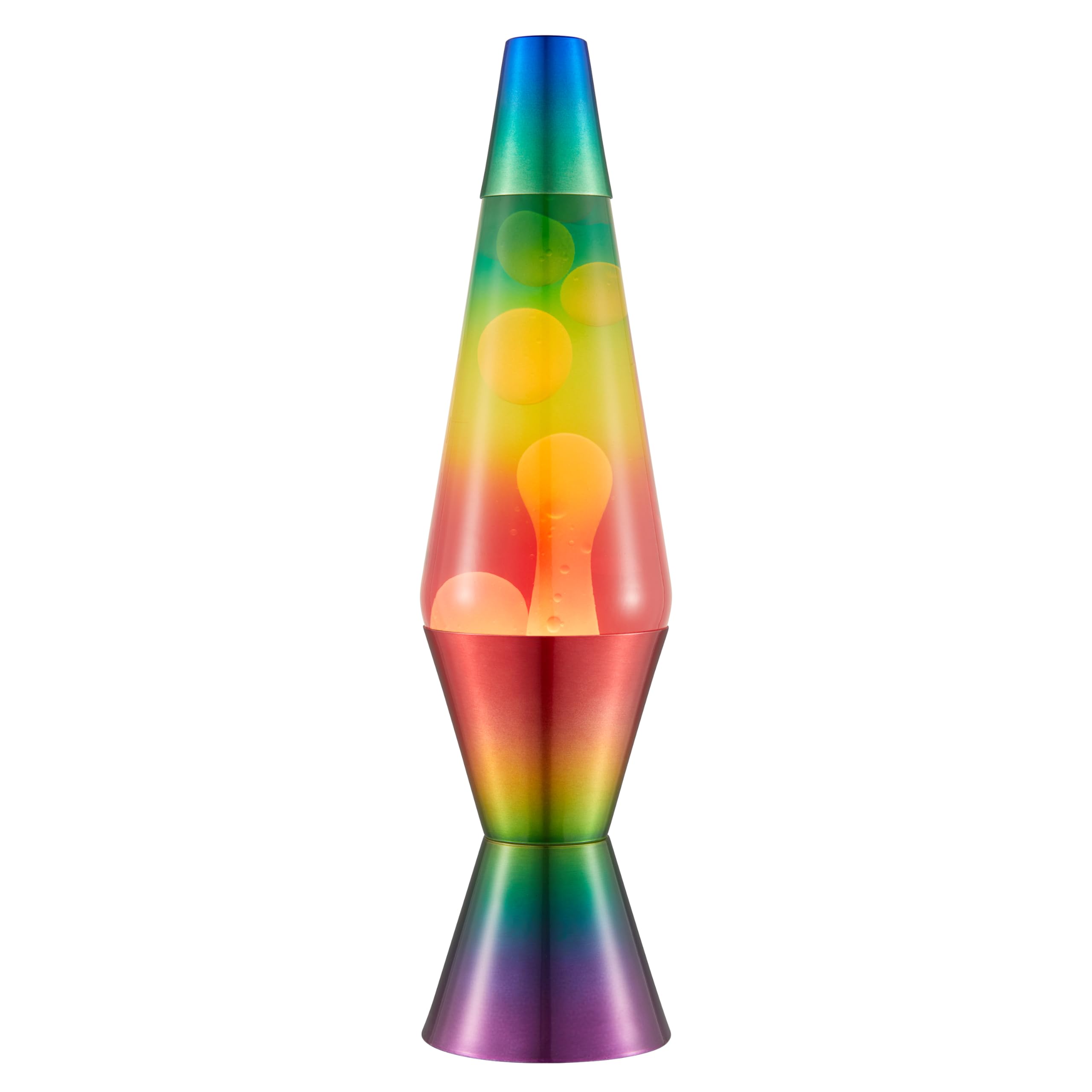 LAVA® - Lámpara Arcoíris 2513, globo tricolor pintado a mano, cera blanca, líquido transparente, base decorativa y tapón, original de 14,5 pulgadas. Lámpara de movimiento marca