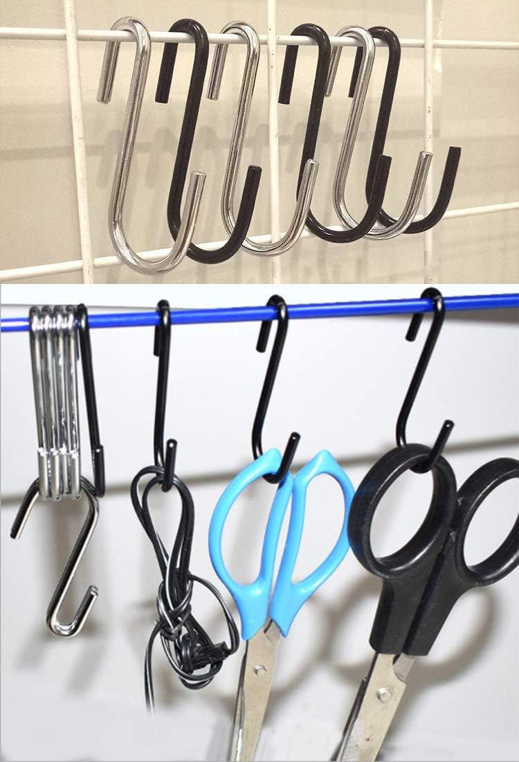 Heavy Duty S Hooks, Stainless Steel Rack Hooks Hanging Hangers S Shaped Hooks for Pan Pot Clothes Towel Bag Robe Plants (Black, 10 Pack) - Image 7