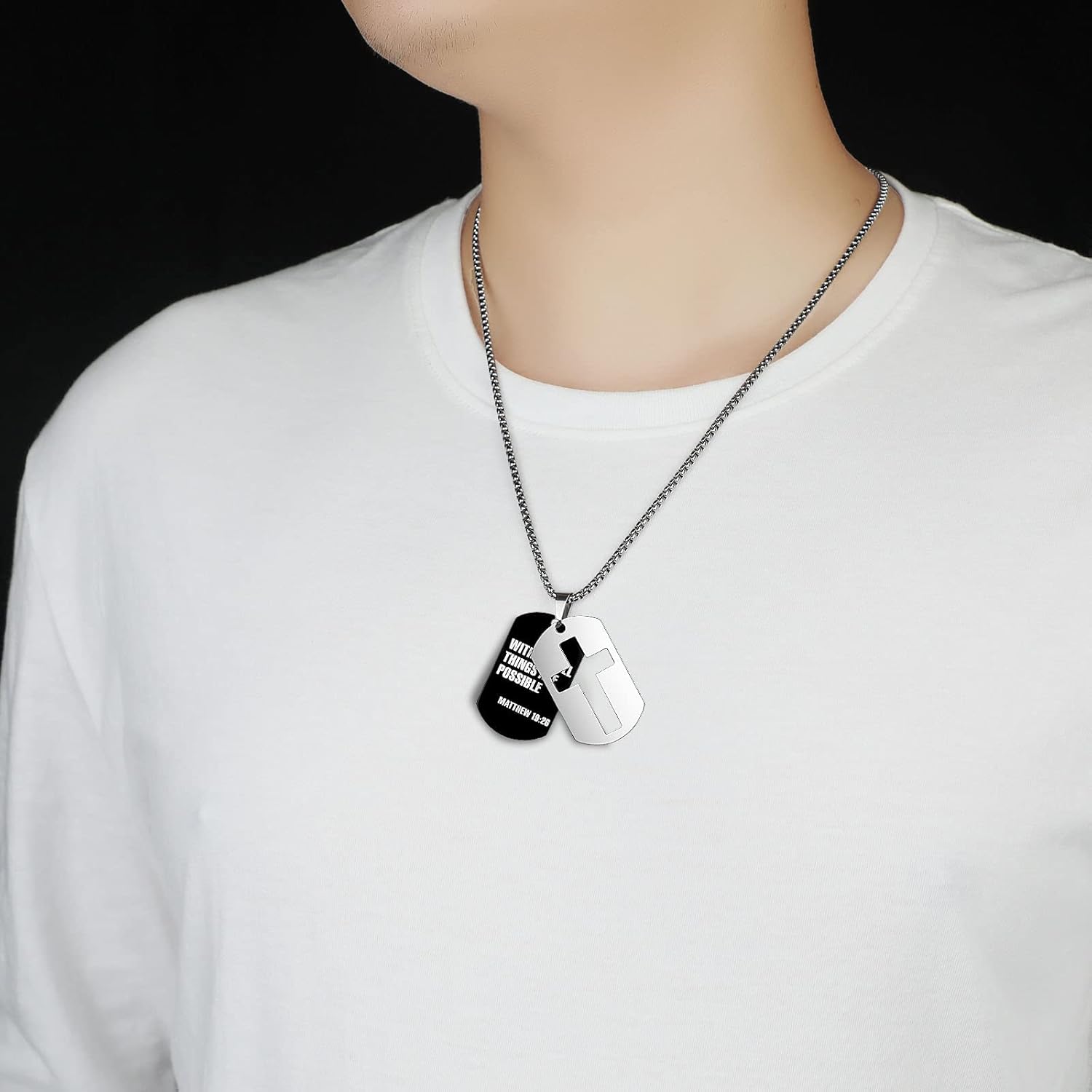 ZRAY Dog Tag Necklace for Men Bible Verse Cross Pendant Stainless Steel Chain 24inch Inspirational Christian Jewelry Meaningful Religious Gift for Boys - Image 5