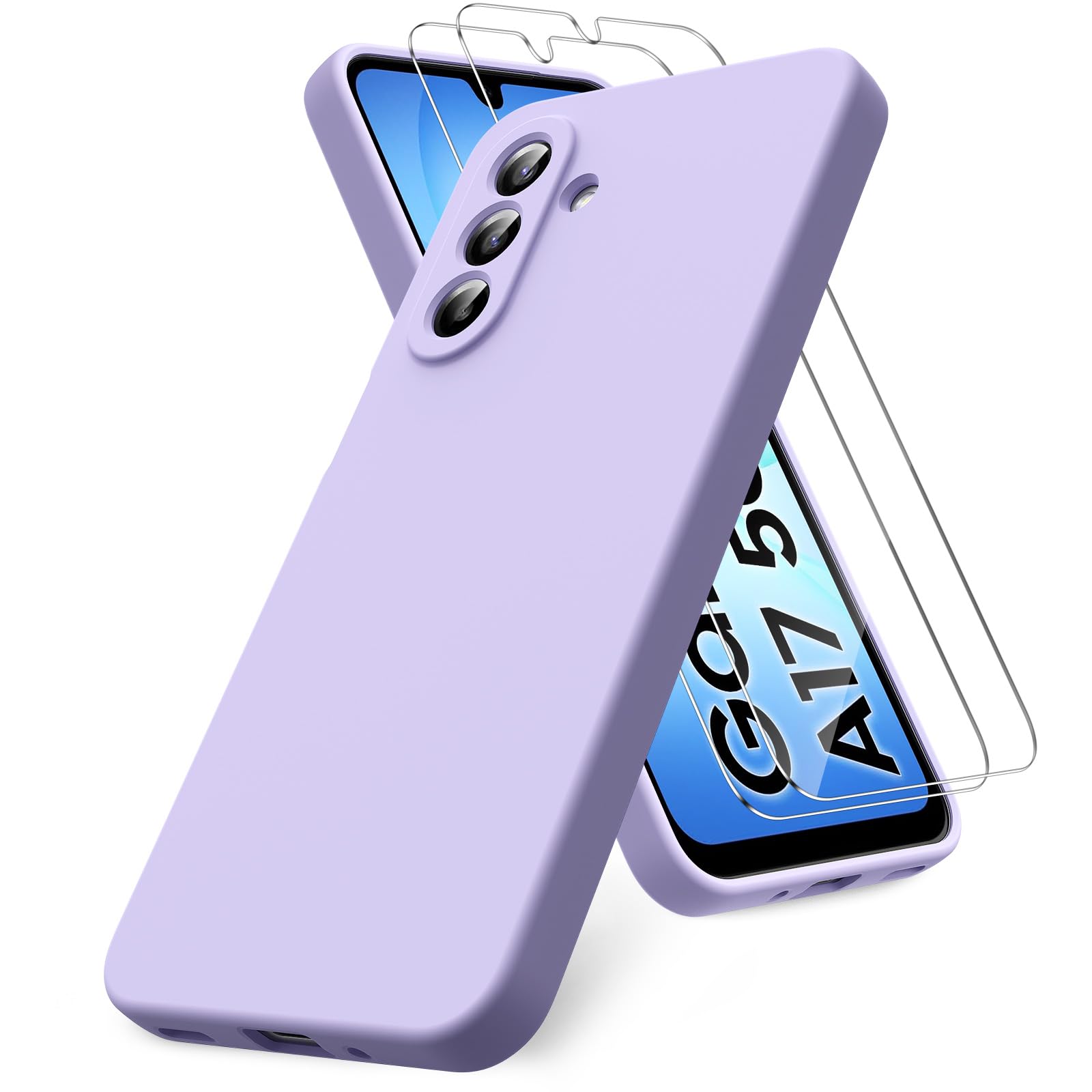 Vansdon Handyhülle kompatibel mit Samsung Galaxy A37 5G Hülle, 2 Stück Panzer Schutz Glas, weiche TPU Flüssigsilikonhülle, stoßfestem Gummi Silikongel Fall-Taupe