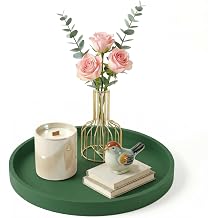 Round Green Silicone Decorative Bathroom Vanity Tray 9 Inch, Counter Tray for Bathroom Countertop Perfume Holder Dresser Organizer Coffee Table Candle, Non-Slip Durable for Home Use