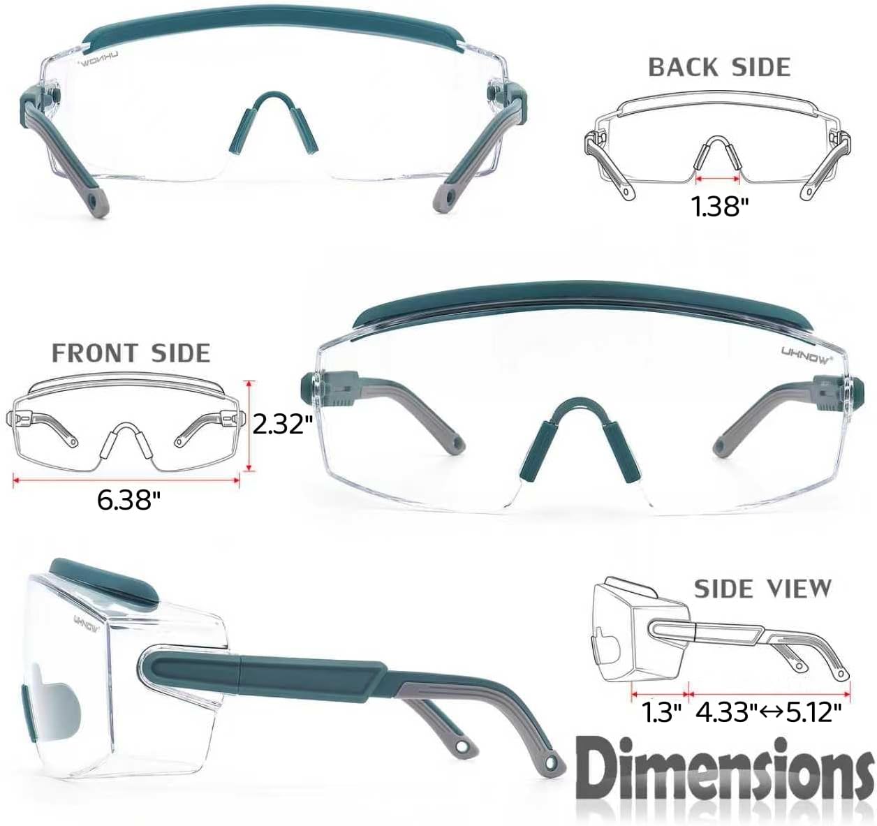 UKNOW Safety Goggles Over Glasses, Anti Fog Safety Glasses with Clear Wraparound Lens, ANSI Z87.1 Protective Eyewear - Image 6