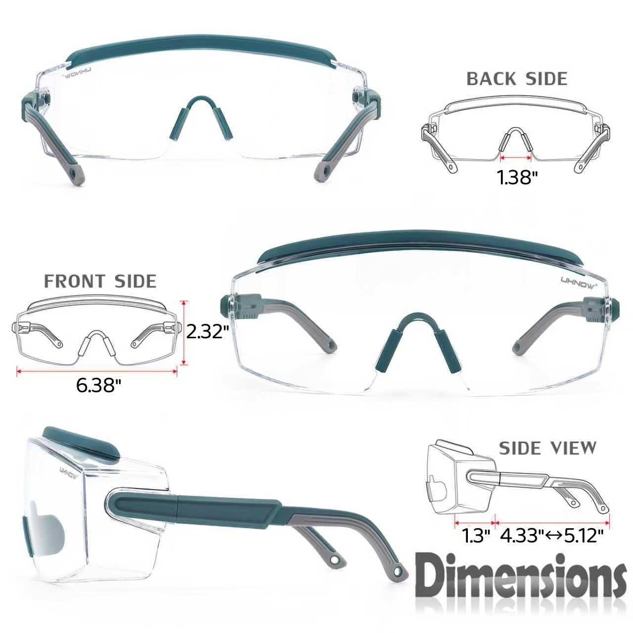UKNOW Gafas de seguridad sobre gafas, gafas de seguridad antivaho con lente envolvente transparente, gafas protectoras ANSI Z87.1