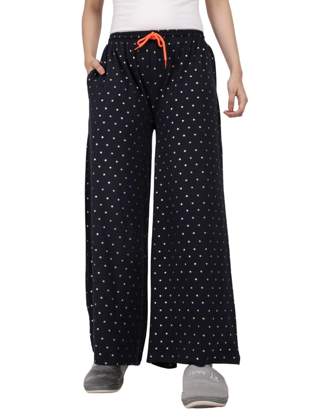 esplendido Women pyjama pure cotton relaxed fit Wide-leg loungepant (Navy;S)-picture-14