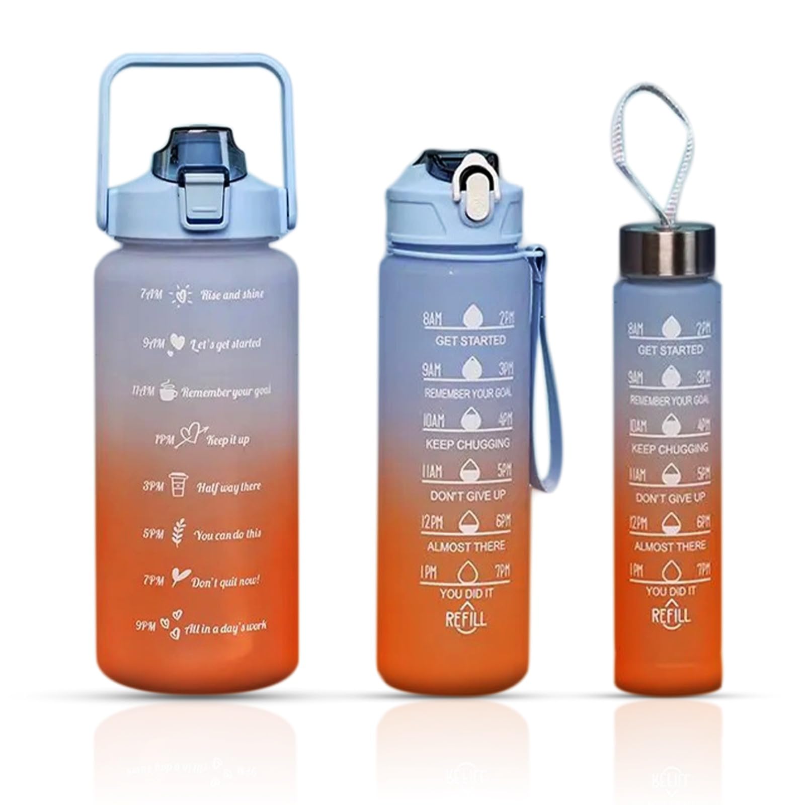 Water Bottle Set of 3,Sports Water Bottles 2000ml + 900ml+500ml,Motivational Sports Water Bottle Straw Plastic BPA Free Bottle for kids Fitness Gym Office Outdoor School Sports. (Multi colour)