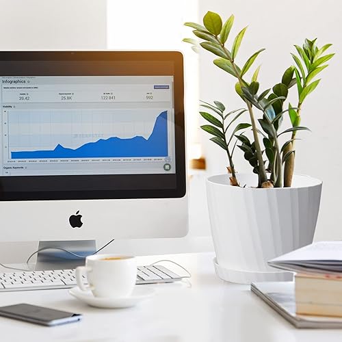 Miniatura 4 de Macetas de 7 pulgadas a granel, paquete de 6 macetas de plástico con agujeros de drenaje y platillos para plantas y flores de interior y exterior,