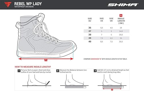 Miniatura 5 de SHIMA Rebel WP - Zapatos de motocicleta impermeables para mujer, transpirables, reforzados con cremallera lateral