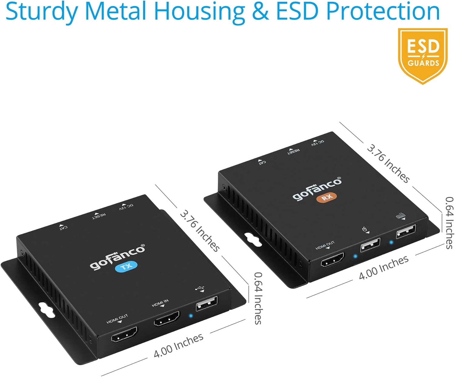 gofanco 4K30Hz USB KVM and HDMI 1.4 Over CAT6 / CAT7 Extender – 328ft Extension, 2X USB Keyboard/Mouse, Near Zero Latency, HDMI Loopout, Dual PoC, HDCP 2.2, ESD Protection (KVMHDExt100)