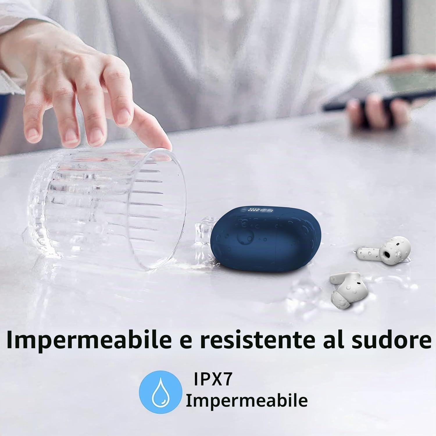 Cuffie Bluetooth 5.4 In Ear, Auricolari Bluetooth HiFi Stereo con 4 Microfoni ENC Cancellazione Rumore, 40 Ore Cuffie Wireless LED, IP7 Impermeabili Cuffiette, Cuffie Senza Fili USB-C, Blu Reale