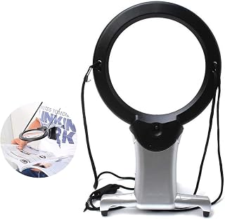 Neck Wear Reading Magnifying Glass 2X 6X Hands Free Magnifier with 2 LED Lights and Neck Hanging Cord for Reading Sewing Cross Stitch Weaving