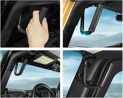 Miniatura 5 de Kit de barras de agarre delanteras de aleación de aluminio, paquete de 2, compatible con barra enrollable Jeep Wrangler JK JKU 2007-2019, color negro