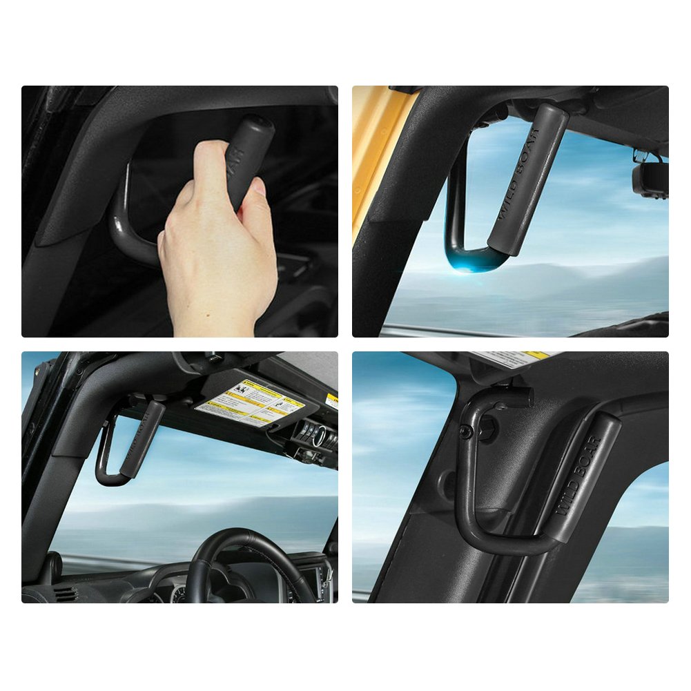 Front Grab Handles, Pack of 2 Aluminum Alloy Front Grab Bars Grab Handles, Compatible with 2007-2019 Jeep Wrangler JK JKU Car Door Roll Bar, Front Grab Bars Kit, Black