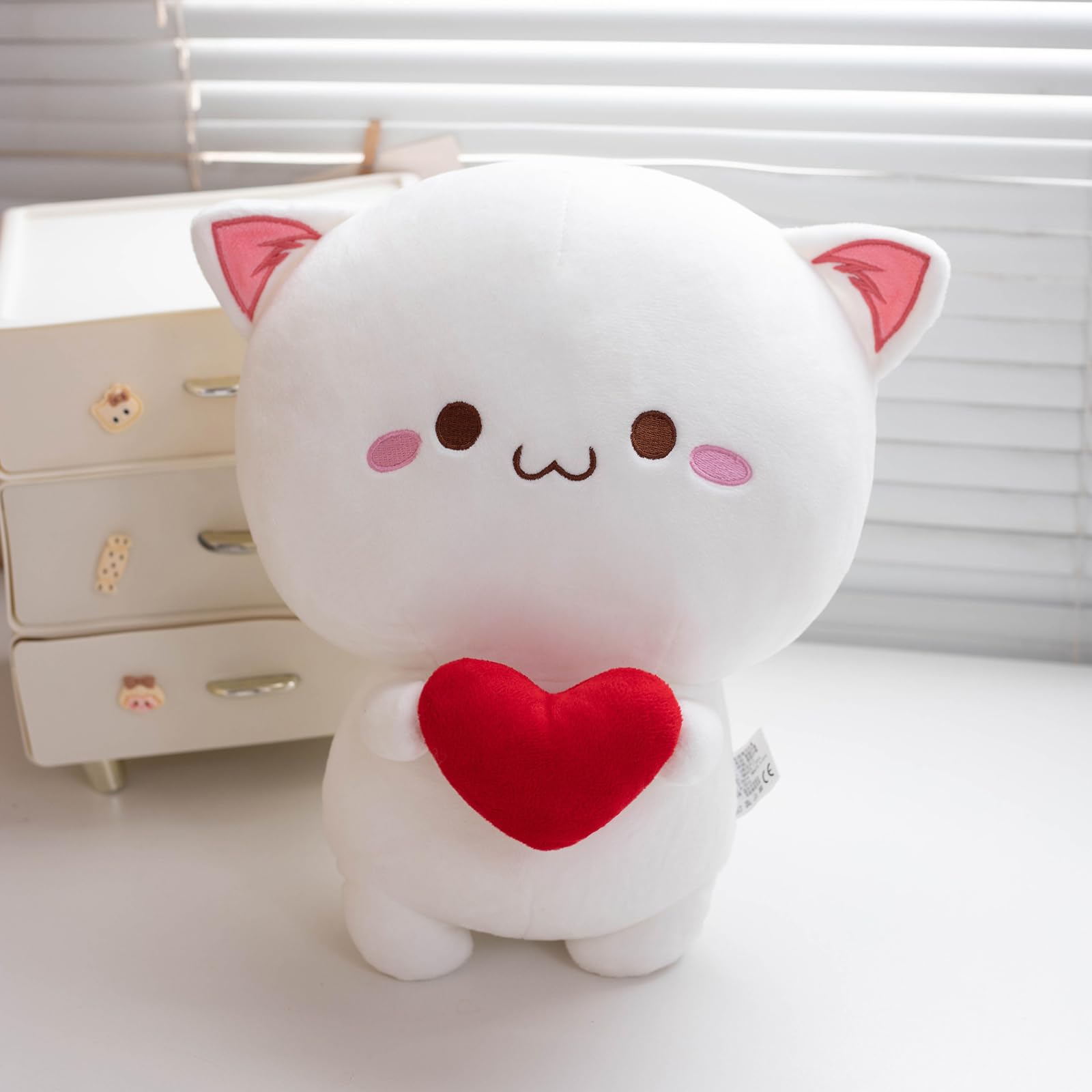 Alwoligag Cute Cat Plush Toy, Super Soft White Cat Plush Toy, Plush Cat Stuffed Animals, Valentine's Day Birthday Gift, Sweet Romantic Cute Cat Plush Toy(13.9 inch): White 13.9 inch