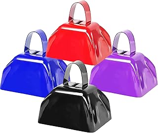 Metal Cow Bell Noise Maker - 3 Inch Pack of 4 - Small Loud Metal Cowbell Noisemaker with Handle - Great for Football Games, Sporting Events, Weddings, New Year's Eve, Birthday Parties