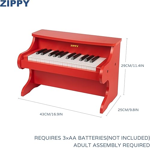 Miniatura 8 de ZIPPY Teclado de piano para niños, piano digital de 25 teclas para niños, mini instrumento educativo musical, juguete de madera para niños pequeños