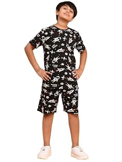 Ninos Dreams Black Space Mission Boys Shorts Coord set