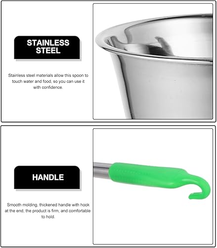 Miniatura 8 de Cucharón portátil para acampar con gancho, cuchara de agua ligera de acero inoxidable para senderismo al aire libre y camping, cuchara compacta de