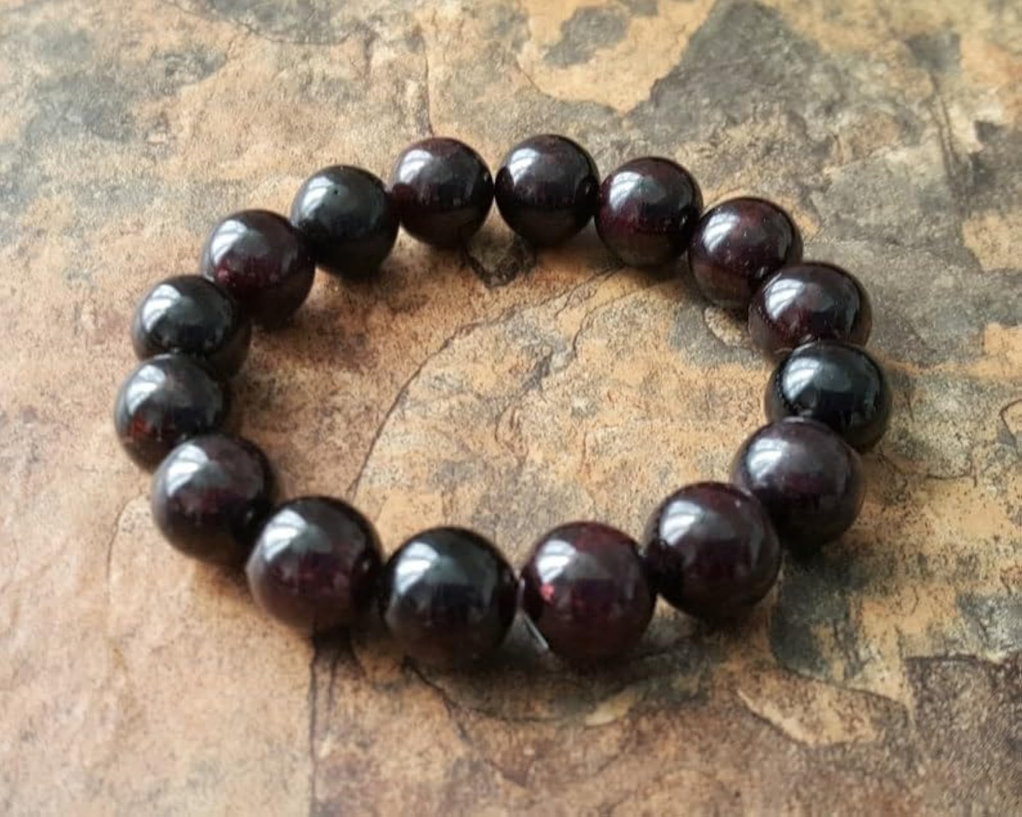 Natural Garnet 12mm Smooth Cut Beads Stretchable Bracelet, Unisex