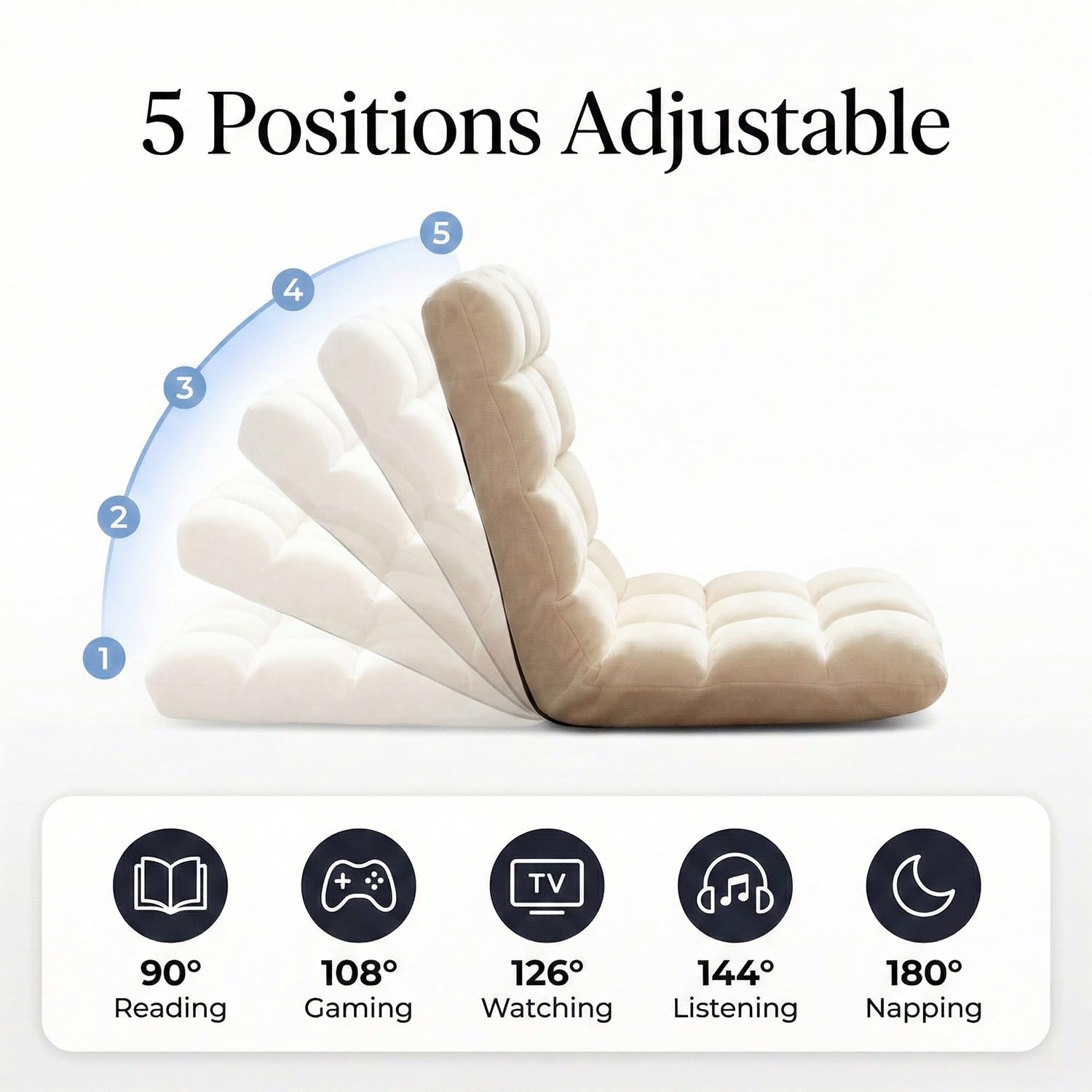 Silla de Suelo Ajustable con Respaldo, Sofá Gaming Plegable 5 Posiciones para Meditación Lectura, Esenciales para Habitación y Ver TV