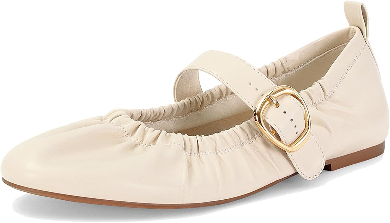 Ruched Ballet Flats for Women Buckle Strap Mary Jane Flat Slip On Suede Round Toe Comfort Cute Dress Ballerina Shoes