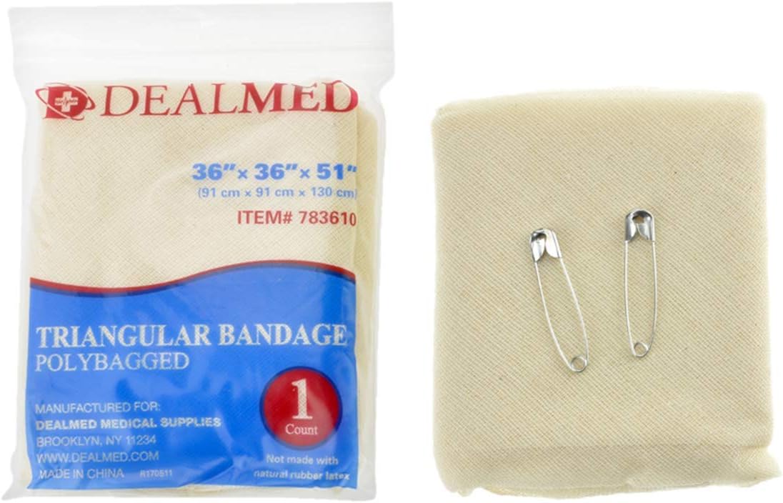 Dealmed LatexFree Triangular Bandages 12 Cotton Bandages with 2 Safety Pins, 36