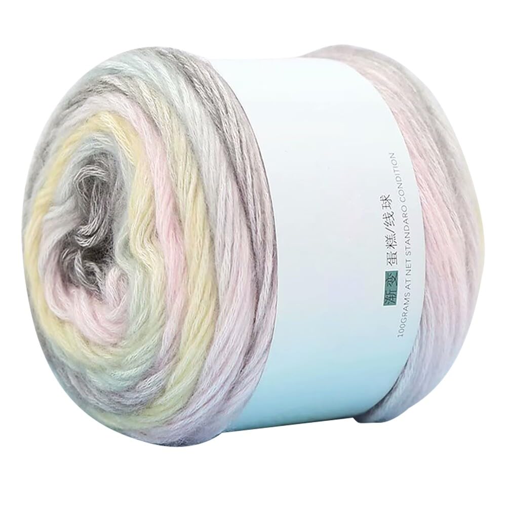 100g Yarn Bobbel Gradient Yarn, 100% Cotton Yarn Soft Warm Multicolor Cake Cotton Yarn DIY Rainbow Yarn for Knitting Or Crochet
