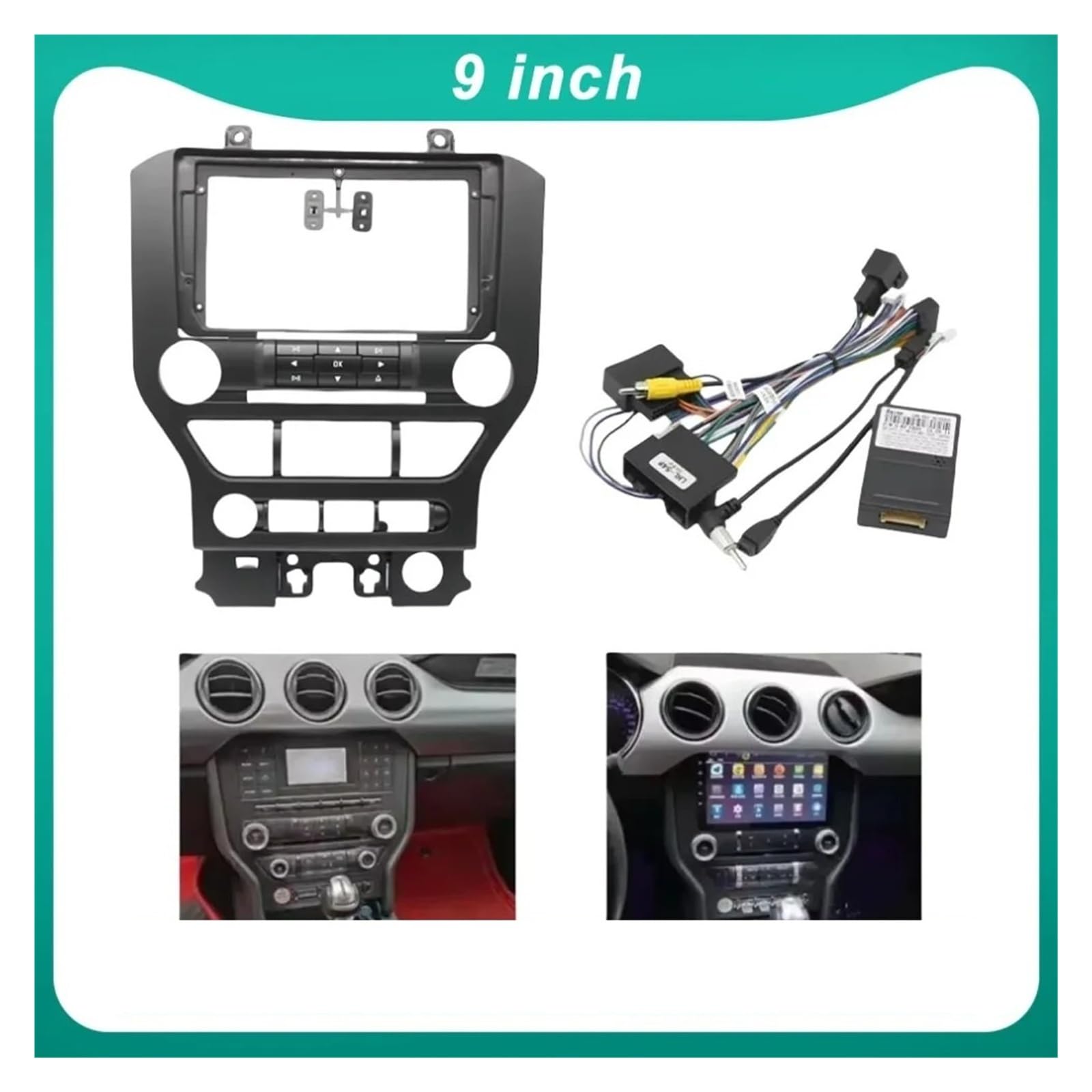 Mascherina Autoradio Cornice Stereo 9 Pollici Auto Fascia Telaio Adattatore Canbus Box Android Radio Cruscotto Kit Pannello Piastra Frontale per Ford per Mustang 2015-2018